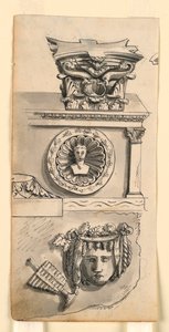 Diseños para un capitel, sarcófago y relieve de Romolo Achille Liverani