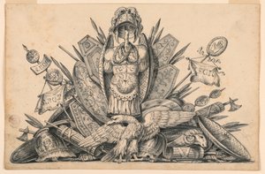 Dibujo, trofeo de armas destinado a ser ejecutado en pintura, 1830-1850 de Romolo Achille Liverani
