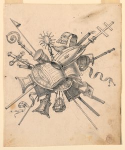 Dibujo, Trofeo con objetos eclesiásticos, 1830-1850 de Romolo Achille Liverani