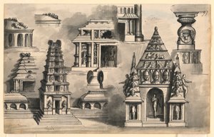 Diseño escénico, detalles de templos indios de Romolo Achille Liverani