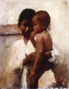 Afecto, una belleza javanesa sosteniendo a un niño de Romualdo Locatelli