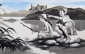 Chico y chica en un lago de Ron Embleton