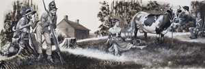 Lechera con soldados (gouache sobre papel) de Ron Embleton