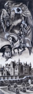 Castillo escocés y personalidades de la historia de Escocia (gouache sobre papel) de Ron Embleton
