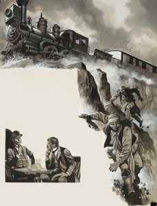 Tren y bandidos de Ron Embleton