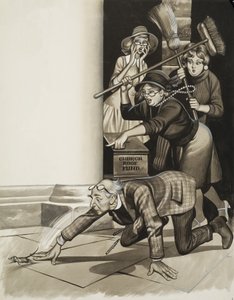 Vicario y mujeres (gouache sobre papel)