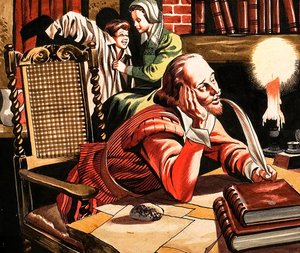 William Shakespeare escribiendo en casa