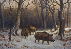 En francés:  Sangliers dans la neige Jabalíes en la nieve de Rosa Bonheur