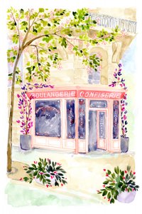 Panadería francesa en acuarela