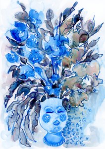 Corona floral azul de estilo caprichoso de Rosana Laiz Blursbyai