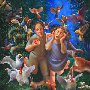 La expulsión del Jardín del Edén, 2020 (óleo sobre lienzo) de Rosemarie Adcock