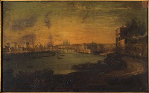Vista de la Île Saint-Louis y de la Île de la Cité desde la Punta del Arsenal, hacia 1750 (óleo sobre lienzo) de Roux Le