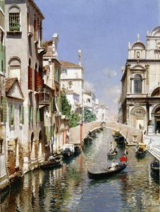 Un canal veneciano con la Scuola Grande di San Marco y Campo San Giovanni e Paolo, Venecia de Rubens Santoro