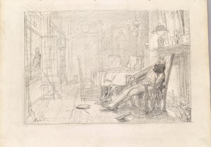 Hombre en el sillón y muerte en la puerta de Rudolf Hausleithner