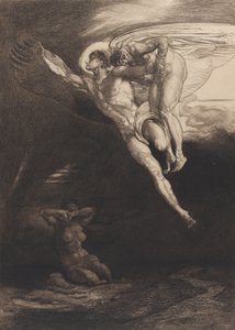 Lucifer lleva a Caín al espacio finito, de Ocho grabados sobre Caín de Byron, ..., 1919-1920 de Rudolf Jettmar