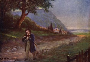 Beethoven en su paseo matutino por el barrio vienés de Kahlenbergerdorf (litografía en color)