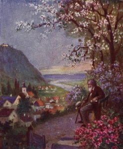 Leopoldsberg, En primer plano Brahms, descansando después de una larga caminata (litografía en color)