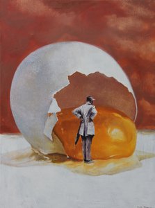 El hombre surrealista y el huevo gigante de Rudolf Kosow