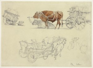 Estudios de carretas campesinas eslovacas con bueyes y caballos de Rudolf von Alt