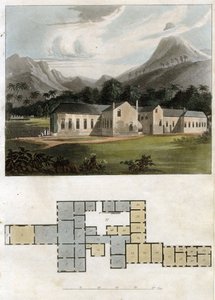 Vista y plano de la casa Longwood, Santa Elena: la residencia de Napoleón Bonaparte de Rudolph Ackermann