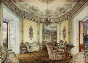 Vista interior del salón de un castillo en Obertwaltersdorf de Rudolf von Alt