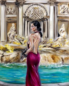 En la Fontana de Trevi, 2022 (óleo sobre lienzo) de Ruslana Levandovska