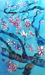 Tríptico Flores Eternas - medio, 2024 (óleo sobre lienzo) de Ruslana Levandovska