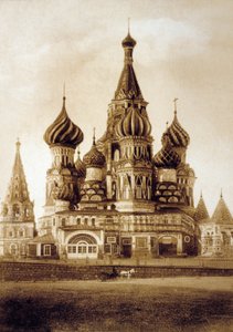 Catedral de San Basilio, Plaza Roja, Moscú, c. 1890 (foto en blanco y negro) de Russian Photographer