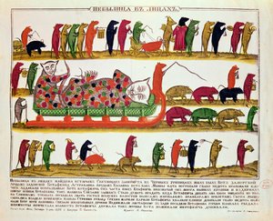 Entierro de un gato por los ratones, caricatura del Zar Pedro el Grande (1672-1725) 1850