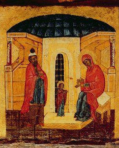 Icono que representa a Jesús en el Templo, c.1550 (detalle) de Russian School
