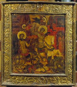 Icono que representa a San Jorge y San Demetrio, c.1676 de Russian School