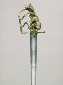 Espada de oficial grabada con un águila bicéfala con la figura de San Jorge bajo la Corona Imperial, empuñadura decorada con el monograma de Catalina II, Rusia, siglo XVIII