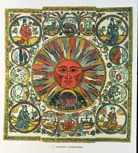 El sol y el zodiaco, ruso, finales del siglo XVIII de Russian School