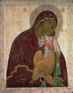 La Madonna de la Humildad de Yakhroma, icono ruso, posiblemente Escuela de Pskov de Russian School