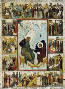 San Juan Evangelista en Patmos con escenas de su vida, principios del siglo XVI