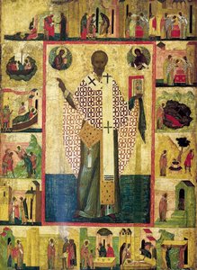 San Nicolás de Zaraisk con escenas de su vida, principios del siglo XVI de Russian icon.