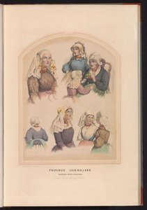 Traje tradicional de Overflakkee, Voorne y Oud-Beijerland en Holanda Meridional, 1857 Provincia de Holanda Meridional Overflakkee Voorne y Beijerland / XVI (título sobre objeto)