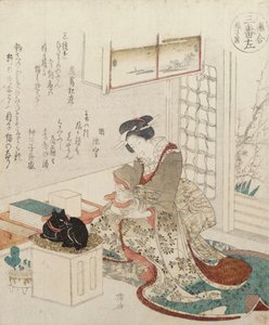 Una niña con dos gatos de Ryuryukyo Shinsai