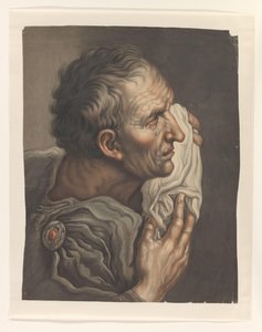 Hombre llorando con un paño, a la derecha de S.A. van der Heim
