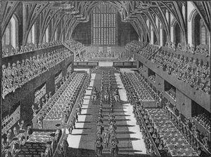 El interior del Westminster Hall en el banquete de coronación del Rey Jorge II, 1727 1911 de S Moore