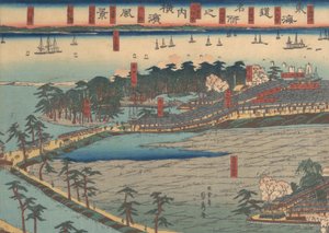 Vista del paisaje en Yokohama, 2º mes, 1860 de Sadahide Utagawa
