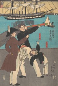 Rusos Disfrutando de un Día Festivo en Yokohama, 1861 de Sadahide Utagawa