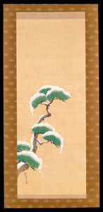 Pergamino Colgante que Representa un Pino Cubierto de Nieve, de un Tríptico de las Tres Estaciones, Japonés, principios del siglo XIX