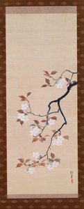 Pergamino Colgante que Representa Flores de Cerezo, de un Tríptico de las Tres Estaciones, Japonés, principios del siglo XIX