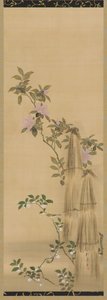 Flores rosas y blancas y cubiertas de paja, período Edo, 1761-1828 de Sakai Hoitsu
