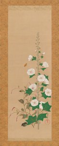 Malvarrosas y flores de pluma de príncipe de Sakai Oho