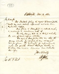 Carta firmada S.P. Chase, Washington, a W.G. Eliot, 31 de marzo de 1862