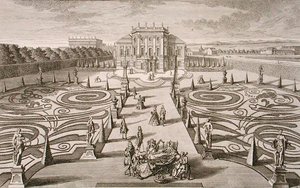 Casa y jardín austriacos, grabado por Johann August Corvinus (1683-1738), publicado c.1730-40 de Salomon (after) Kleiner