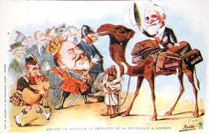 Caricatura de la llegada del Presidente de la República Francesa, Emile Loubet, a Londres en 1903 de Salomon Assus