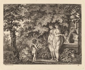 Eros con tres chicas en una fuente, 1770 de Salomon Gessner